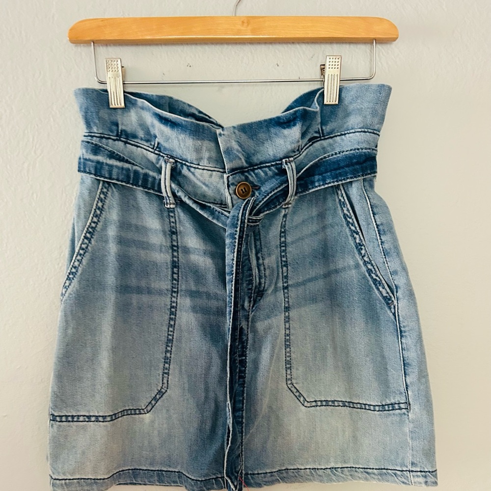 Free People Light Blue Denim Paperbag Waist Pencil Skirt